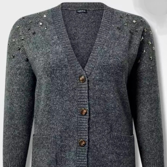 Torrid Charcoal Gray Vegan Cashmere Boyfriend Cardigan V-Neck Sweater size 2 NWT - Picture 2 of 8